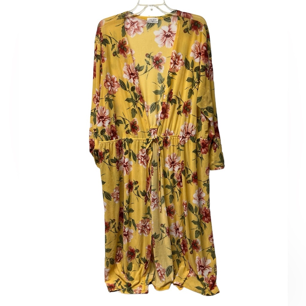Ivy Rose boho yellow printed floral tie front long cardigan duster coverup